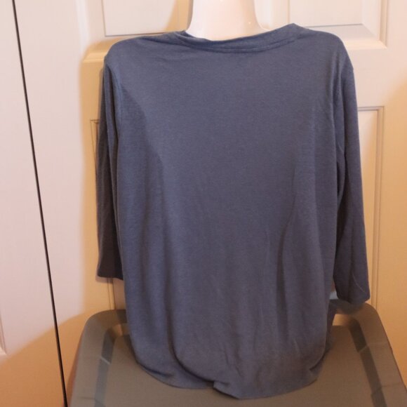 Orvis Heathered Blue 3/4 Sleeve V-Neck Top Linen/Polyester Blend Size Large - Picture 10 of 10
